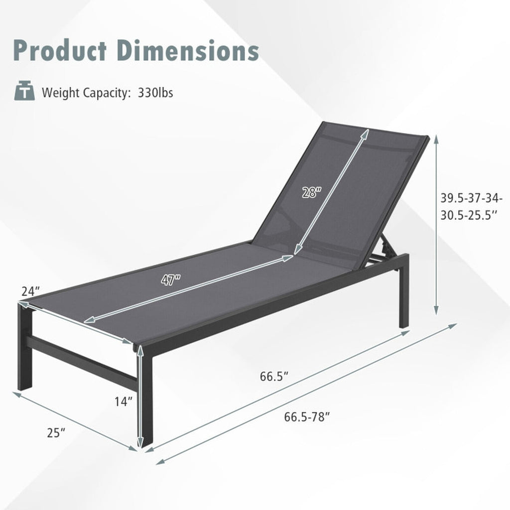 Biotree 6-Position Chaise Lounge Chairs with Rustproof Aluminium Frame Stackable Patio Chair for Garden BackyardGray