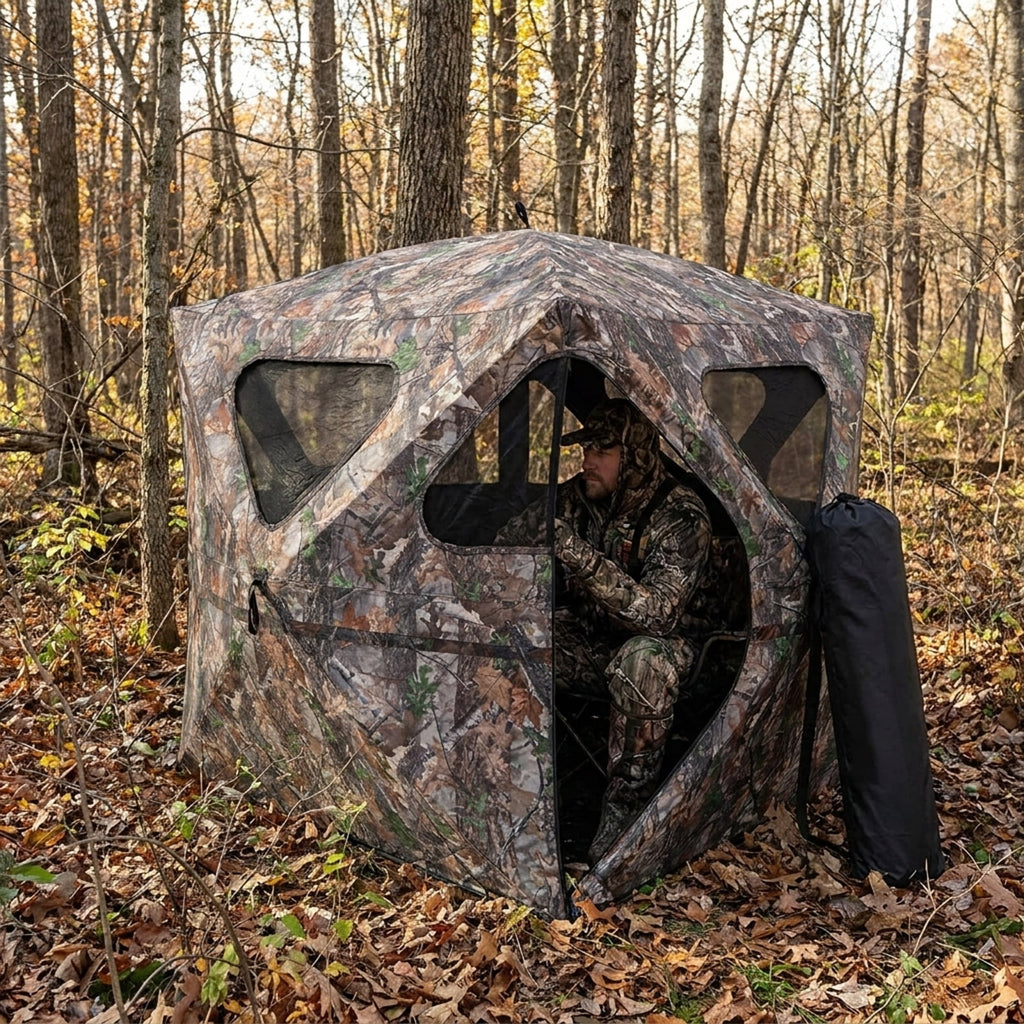 Biotree 2 Panel Hunting Ground Blind Pop Up Fence with 3 Shoot Through Ports, Camouflage