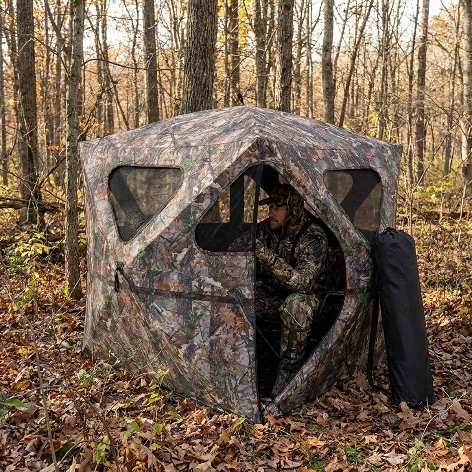 Biotree 2 Panel Hunting Ground Blind Pop Up Fence with 3 Shoot Through Ports, Camouflage