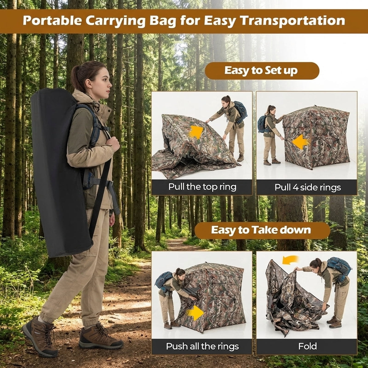 Biotree 360 Degree One Way See Through Hunting Blind Ground Blind with Portable Carrying Bag Pop Up Deer Turkey Blind, Camouflage