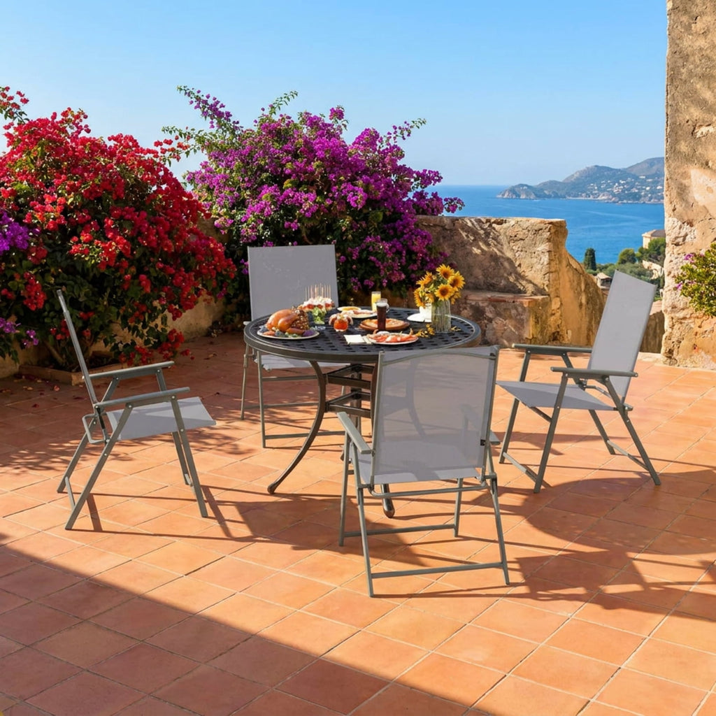 Biotree Set of 4 Patio Folding Chair Set with Rustproof Metal Frame Stackable Patio Chair for Garden BackyardGray