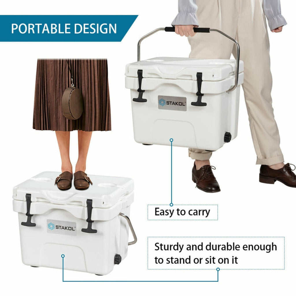 Biotree 16 Quart 24 Can Capacity Portable Insulated Ice Cooler with 2 Cup Holders, White
