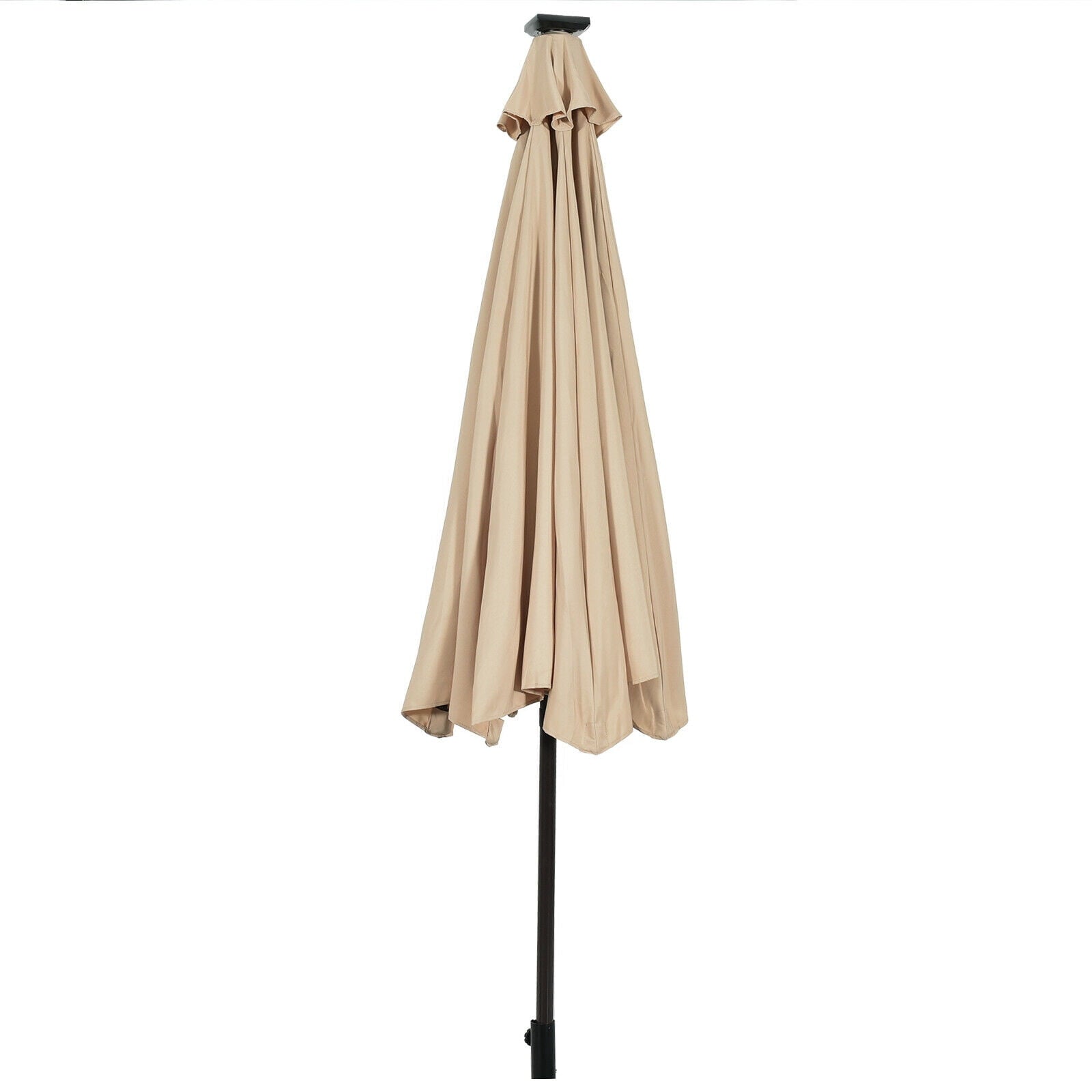Biotree 10 Solar LED Lighted Patio Market Umbrella Shade Tilt Adjustment Crank-Beige Outdoor Backyard
