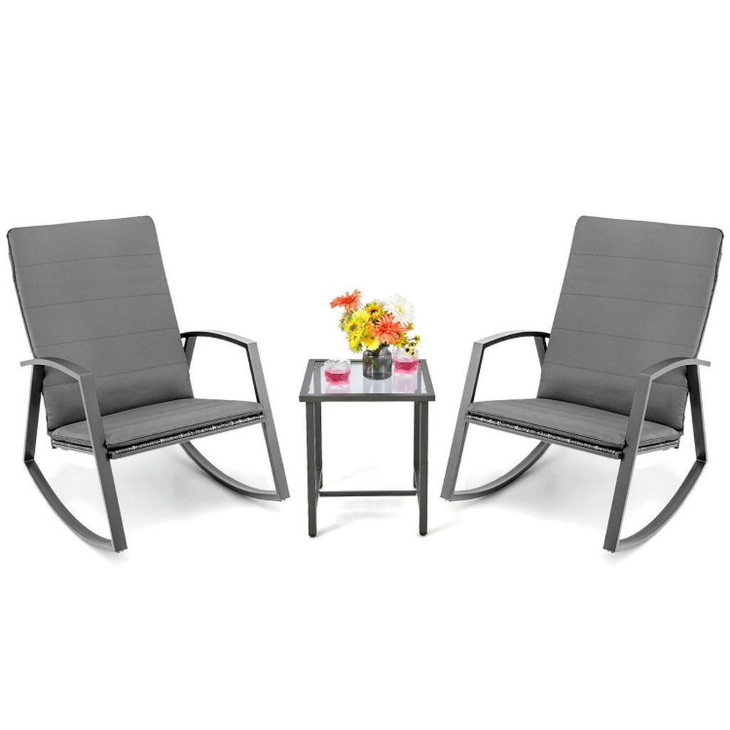 Biotree 3 Pieces Patio Rattan Rocking Furniture Set Outdoor Conversation Set for Garden Backyard PorchGray