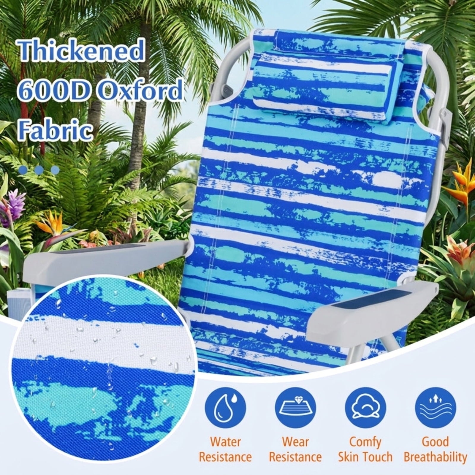 Biotree Foldable Backpack Beach Chair with Cup Holder and Storage Pockets Set of 2 Stackable Patio Chair for Garden BackyardNavy
