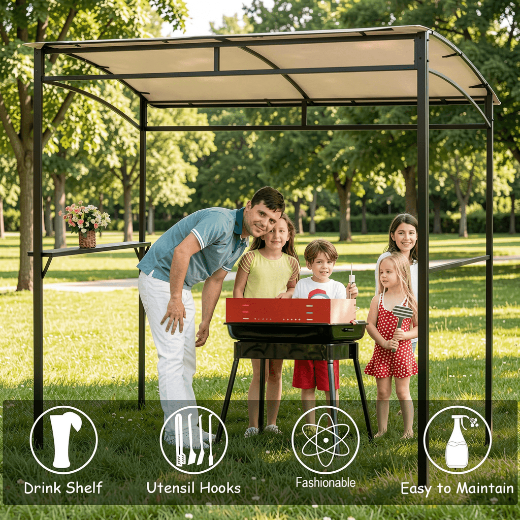 Biotree 7 x 4.5 Feet Grill Gazebo Outdoor Patio Garden BBQ Canopy Shelter Beige - Outdoor Patio Backyard Garden Shade Canopy Shelter