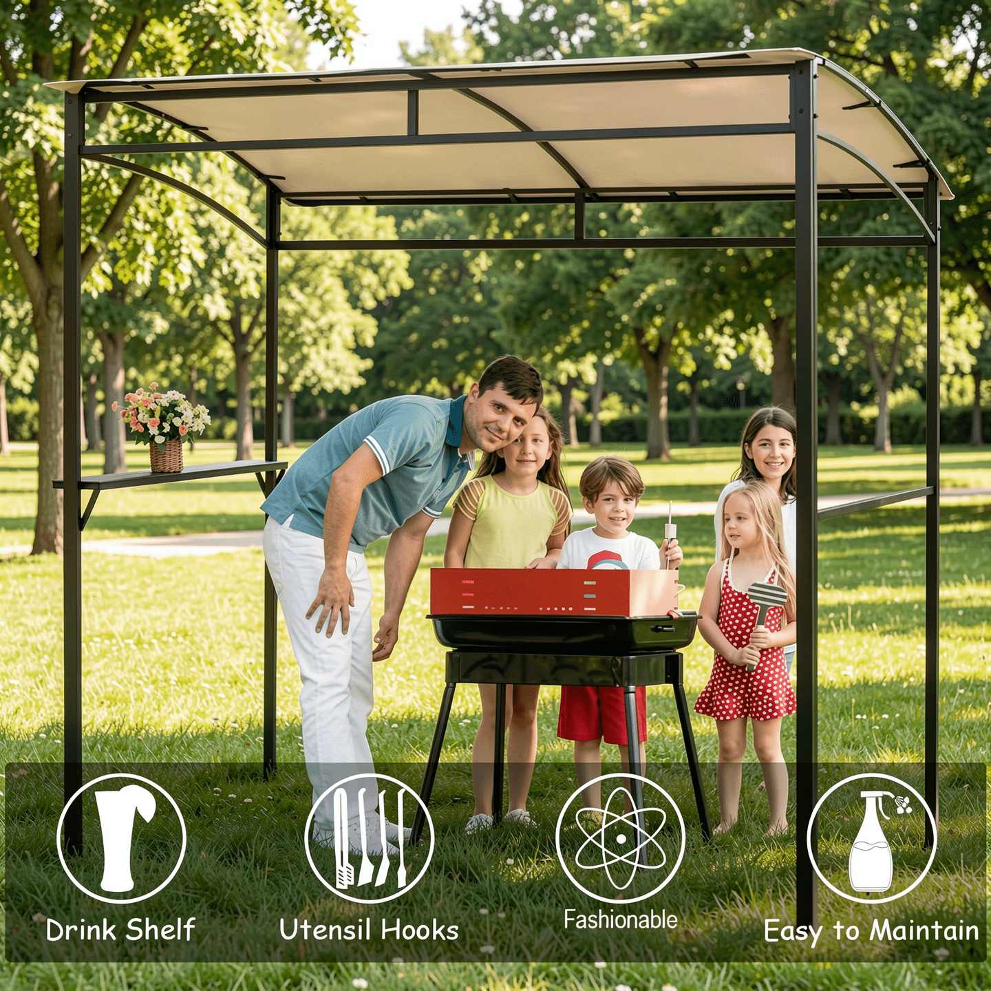 Biotree 7 x 4.5 Feet Grill Gazebo Outdoor Patio Garden BBQ Canopy Shelter Beige - Outdoor Patio Backyard Garden Shade Canopy Shelter