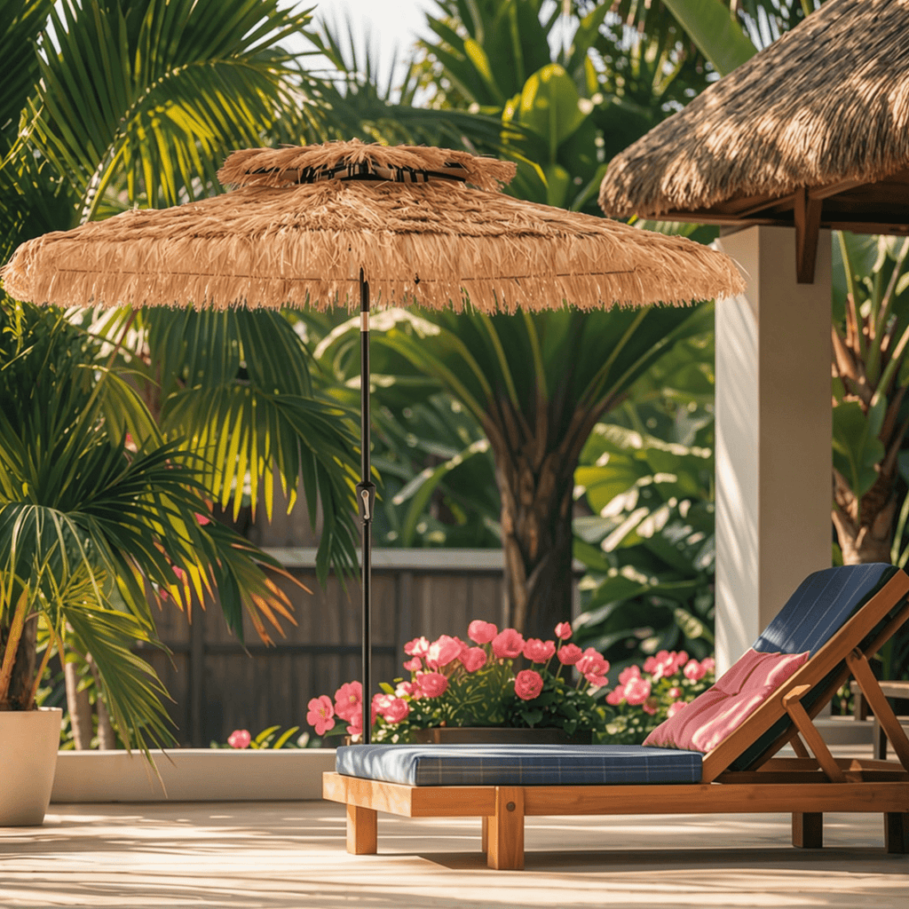 Biotree 9 Feet Thatched Tiki Umbrella with 8 Ribs Natural - Outdoor Patio Garden Sun Shade with UV Protection for Deck Lawn and Garden