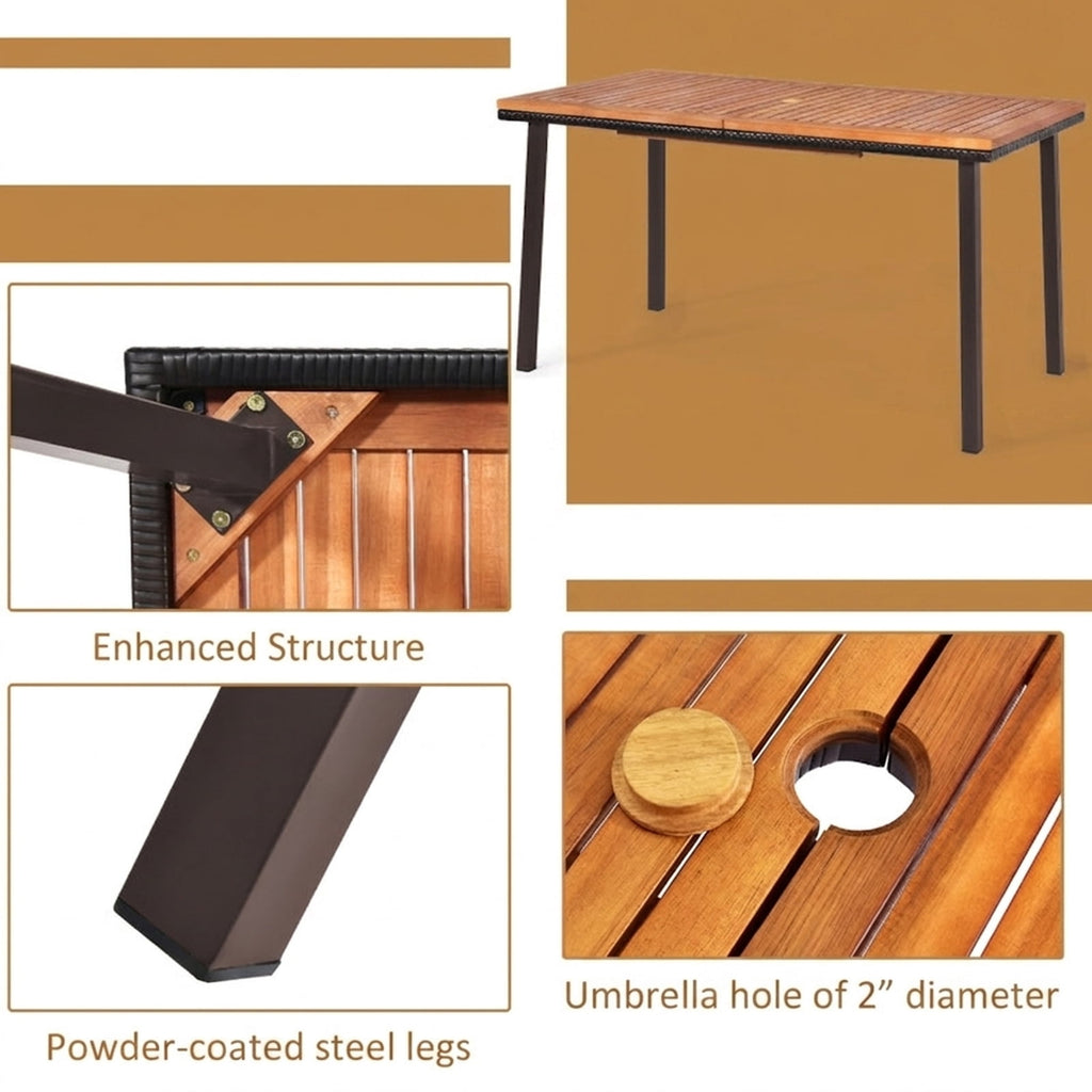 Biotree 55 Inch Patio Acacia Dining Table with Umbrella Hole, Black