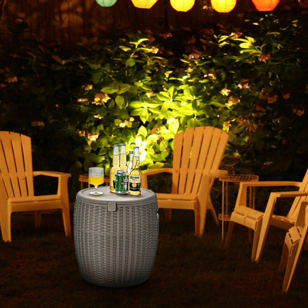 Biotree 9.5 Gallon 4-in-1 Patio Rattan Cool Bar Cocktail Table Side Table, Brown