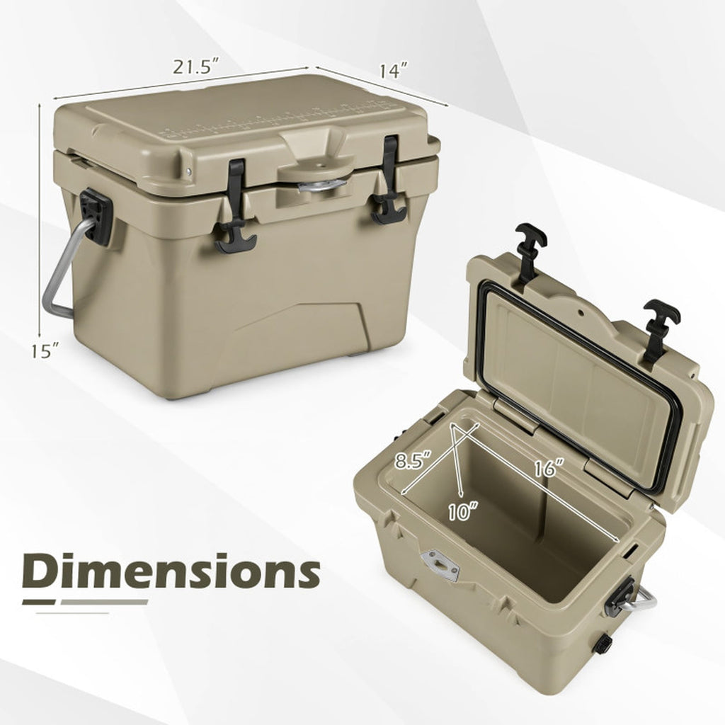 Biotree 20 Quart Portable Hard Cooler with 6-Day Ice Retention and 2 Cup Holders, Khaki