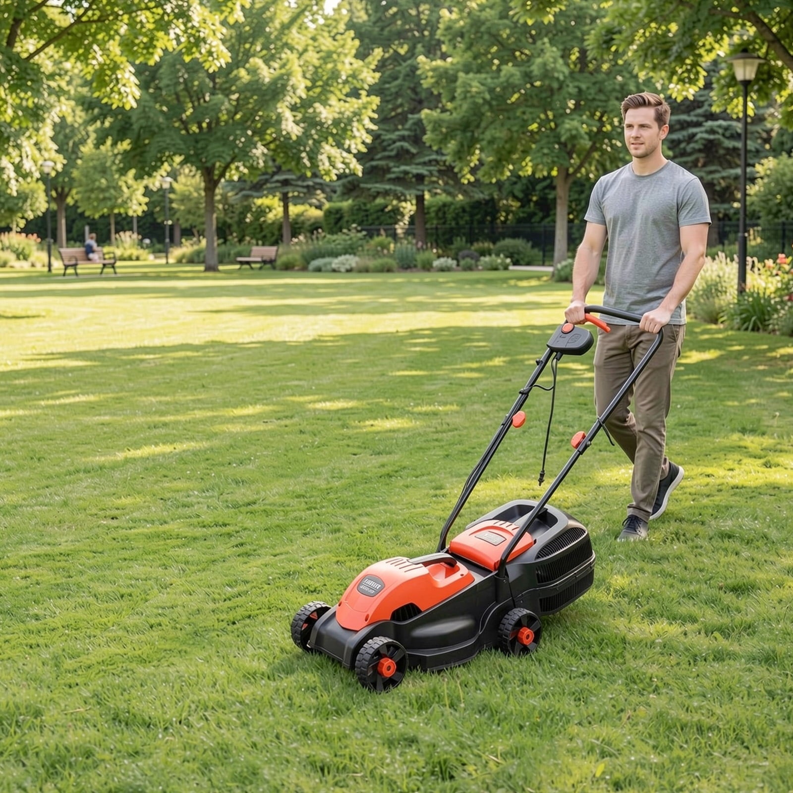 Biotree 13 Inch Electric Push Lawn Corded Mower with Grass Bag-Red Eco-Friendly Yard Lawn Care Garden