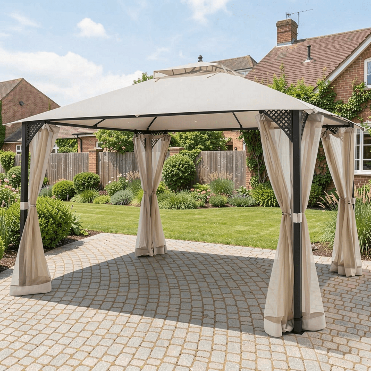 Biotree 12 x 10 Feet Outdoor Double Top Patio Gazebo Beige - Outdoor Patio Backyard Garden Shade Canopy Shelter