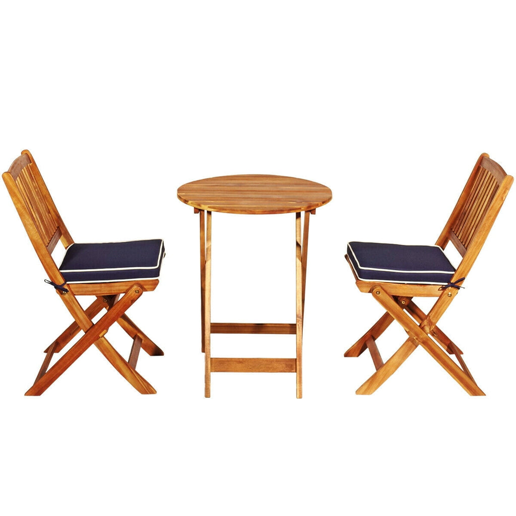 Biotree 3-Piece Patio Folding Bistro Set with Cushion-Navy