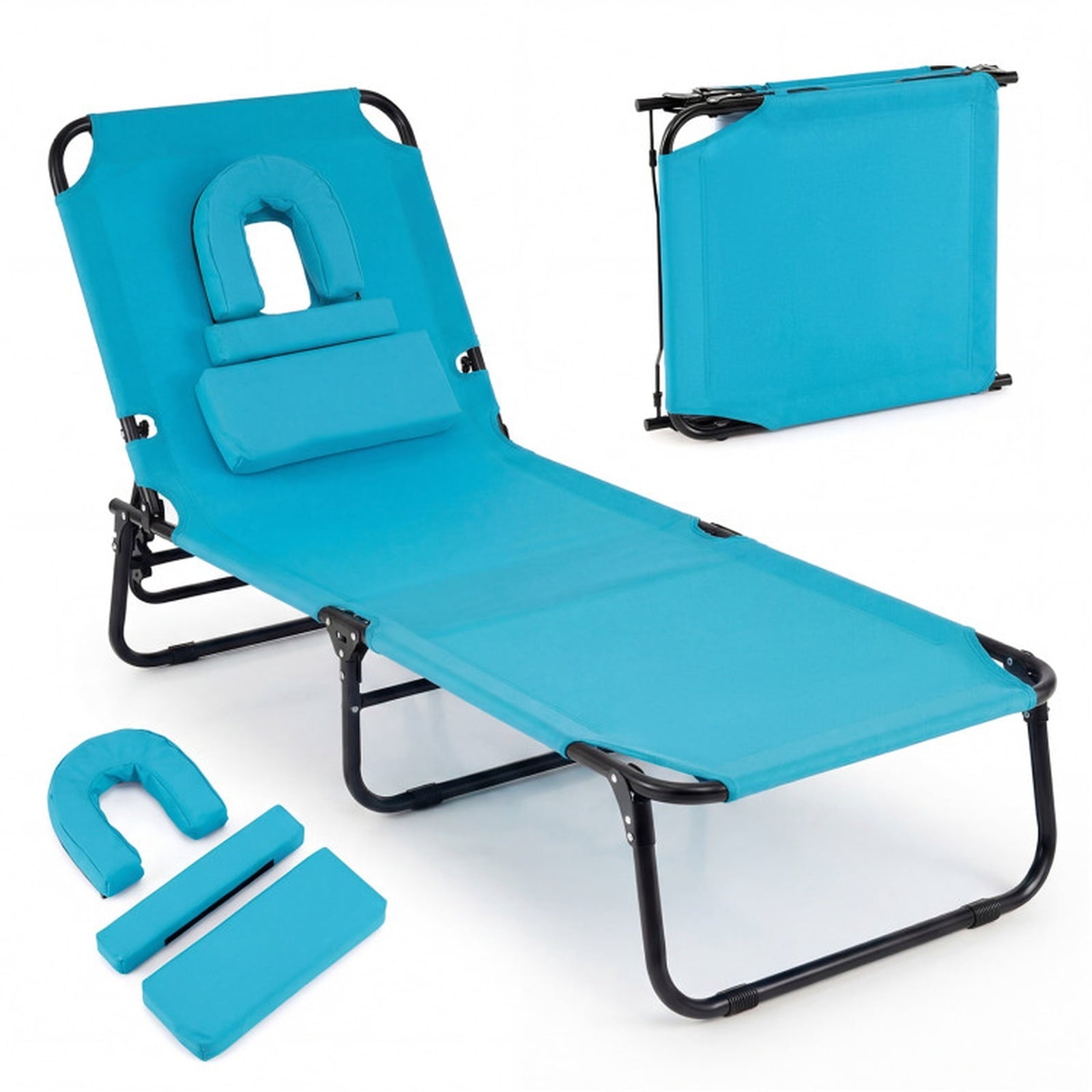 Biotree Beach Chaise Lounge Chair with Face Hole and Removable Pillow Stackable Patio Chair for Garden BackyardTurquoise