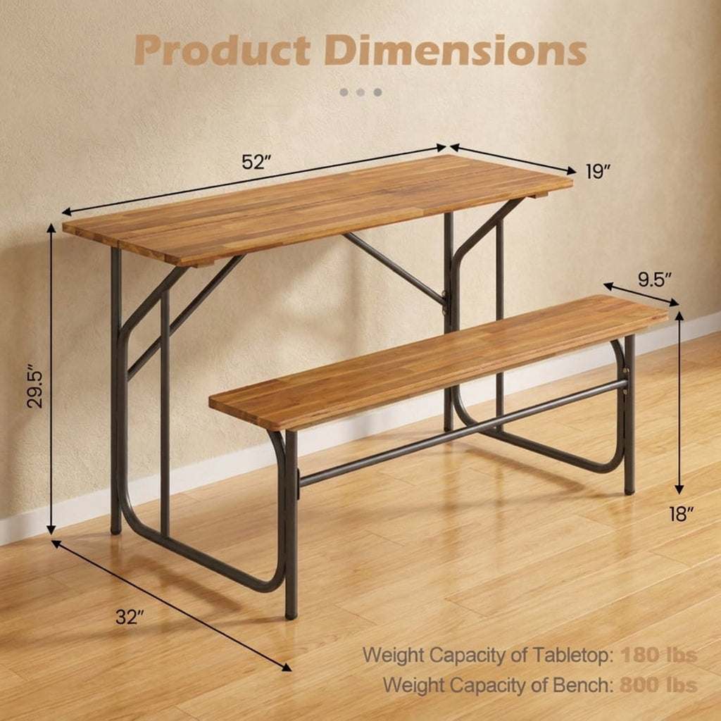 Biotree Acacia Wood Patio Table Bench for 2 People One-Side Picnic Table, Black