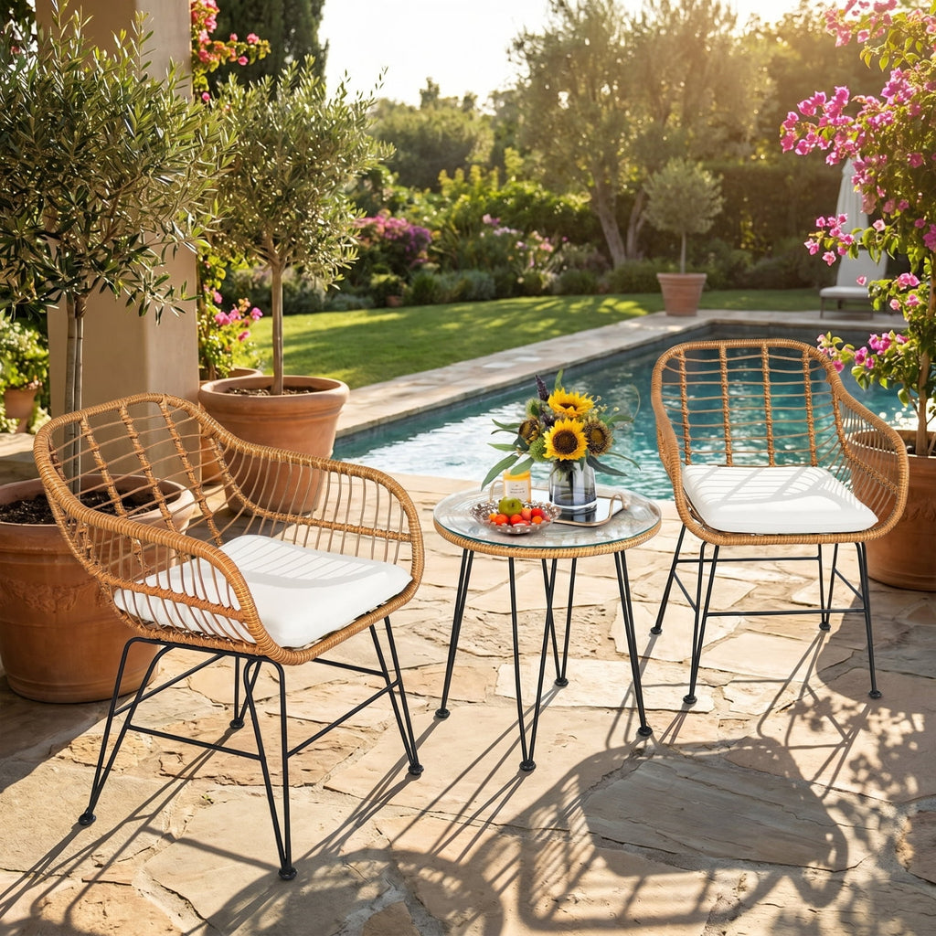 Biotree 3 Piece Patio Furniture Set Outdoor Conversation Set with Coffee Table Outdoor Conversation Set for Garden Backyard PorchGrey