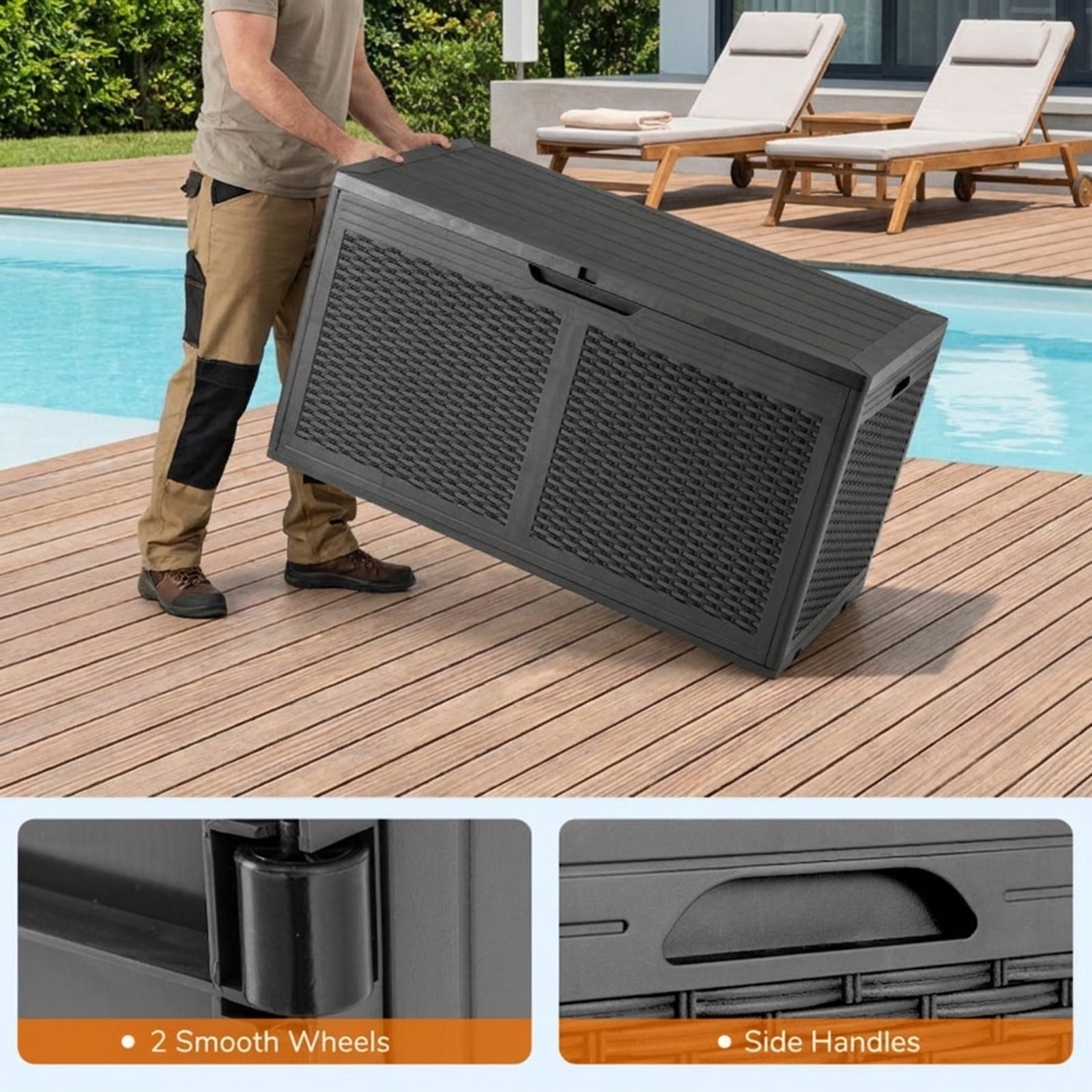 Biotree 100 Gallon Resin Deck Box Outdoor Waterproof Storage Bench Outdoor Waterproof for Patio Deck Garden Cushions, Gray