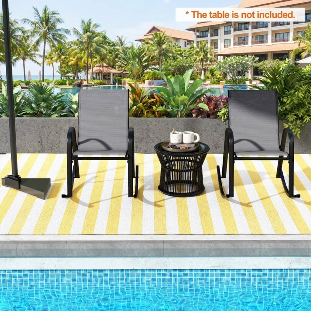 Biotree Set of 2 Metal Patio Rocking Chair with Breathable Seat Fabric Stackable Patio Chair for Garden BackyardGray