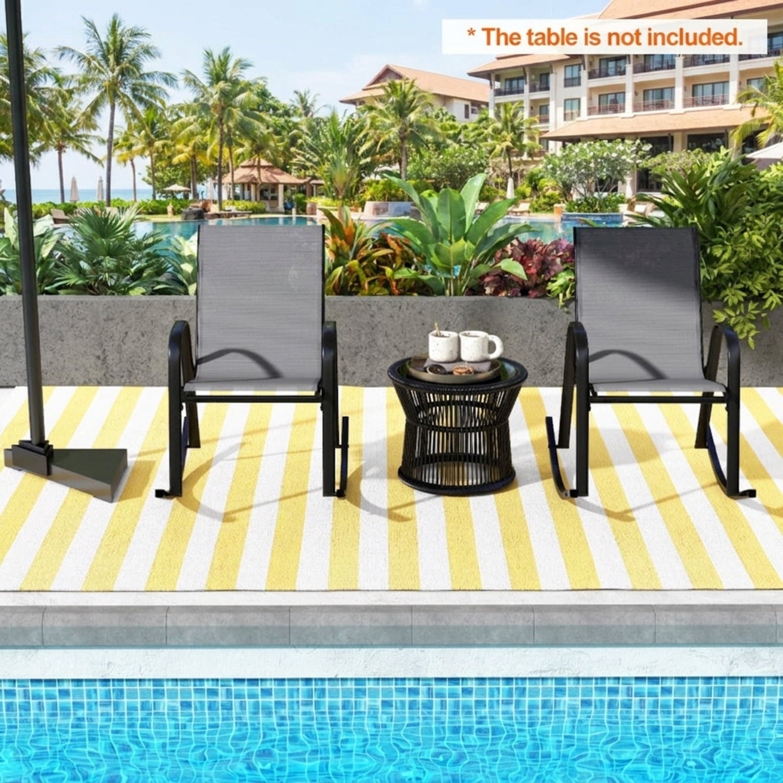 Biotree Set of 2 Metal Patio Rocking Chair with Breathable Seat Fabric Stackable Patio Chair for Garden BackyardGray