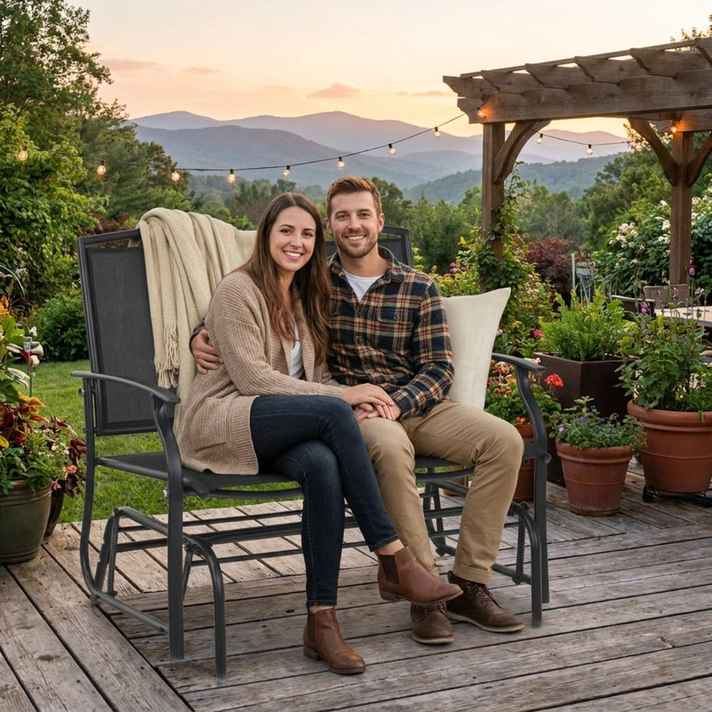Biotree Iron Patio Rocking Chair for Outdoor Backyard and Lawn Stackable Patio Chair for Garden BackyardBlack