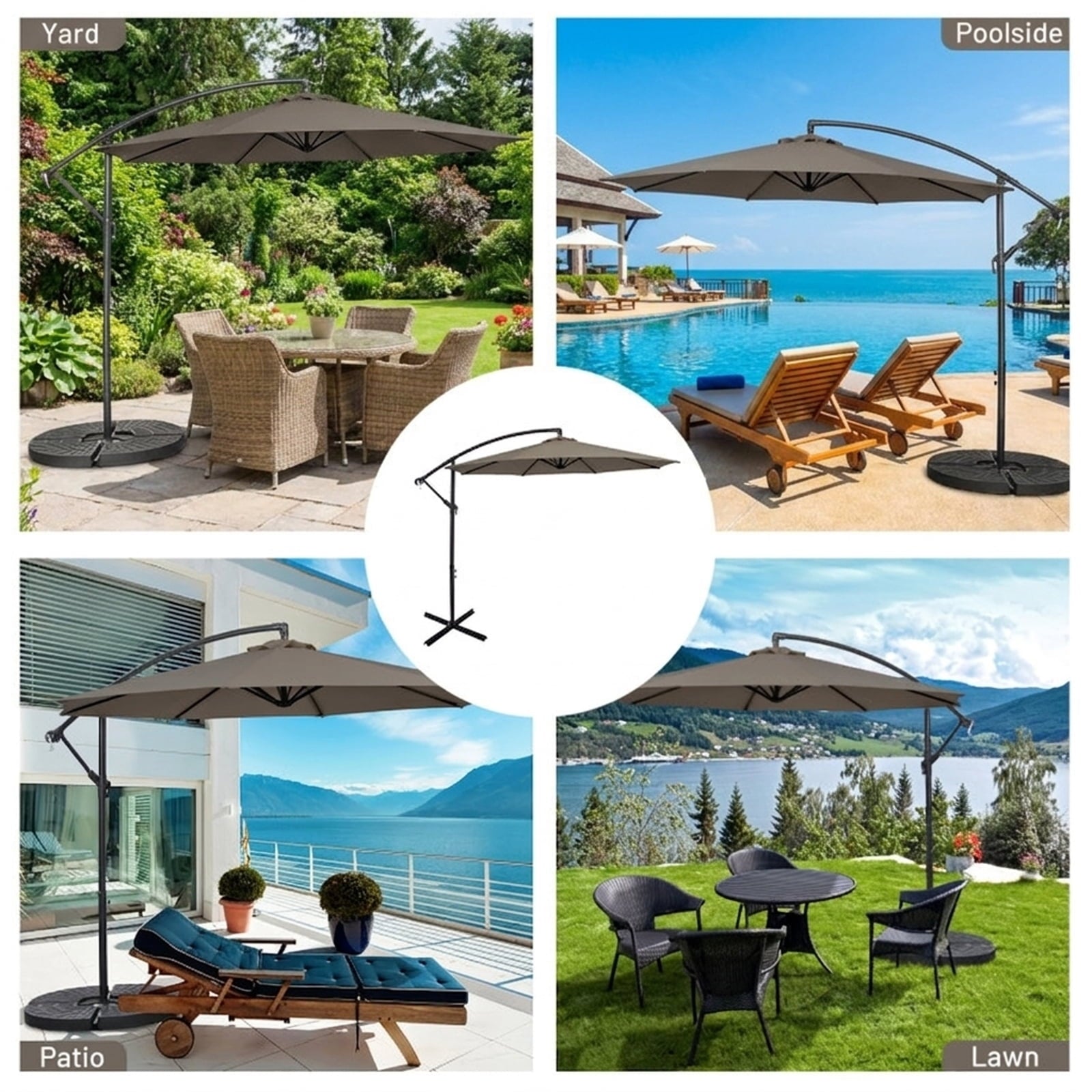 Biotree 10 ft Cantilever Offset Patio Umbrella 8-Rib Outdoor Shade - Brown - UV Protection with Cross Base