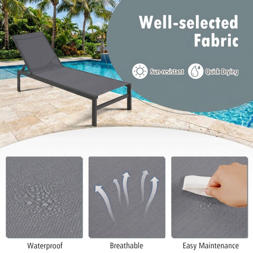 Biotree 6-Position Chaise Lounge Chairs with Rustproof Aluminium Frame Stackable Patio Chair for Garden BackyardGray