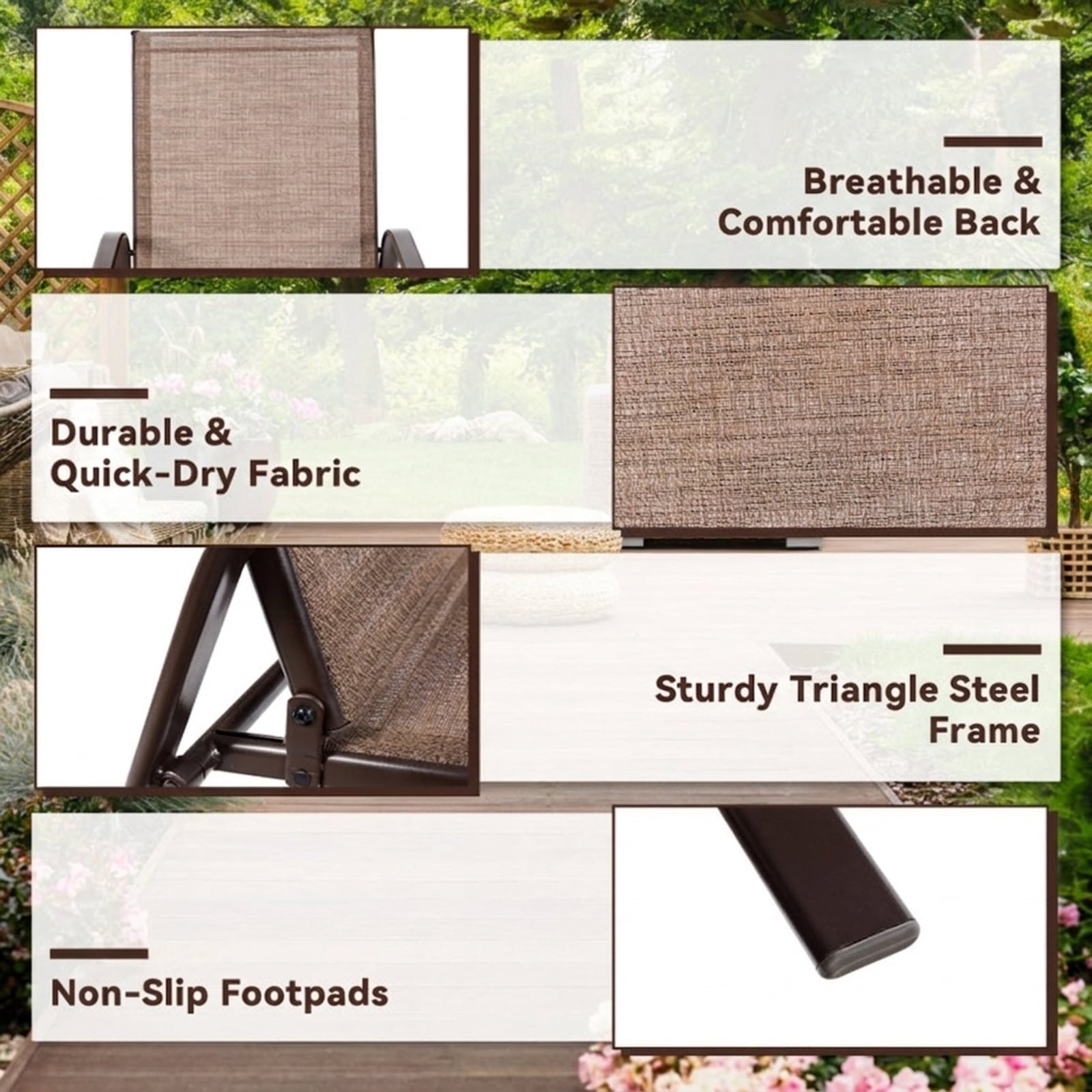 Biotree 2 Pcs Patio Chairs Outdoor Dining Chair with Armrest Stackable Patio Chair for Garden BackyardBrown