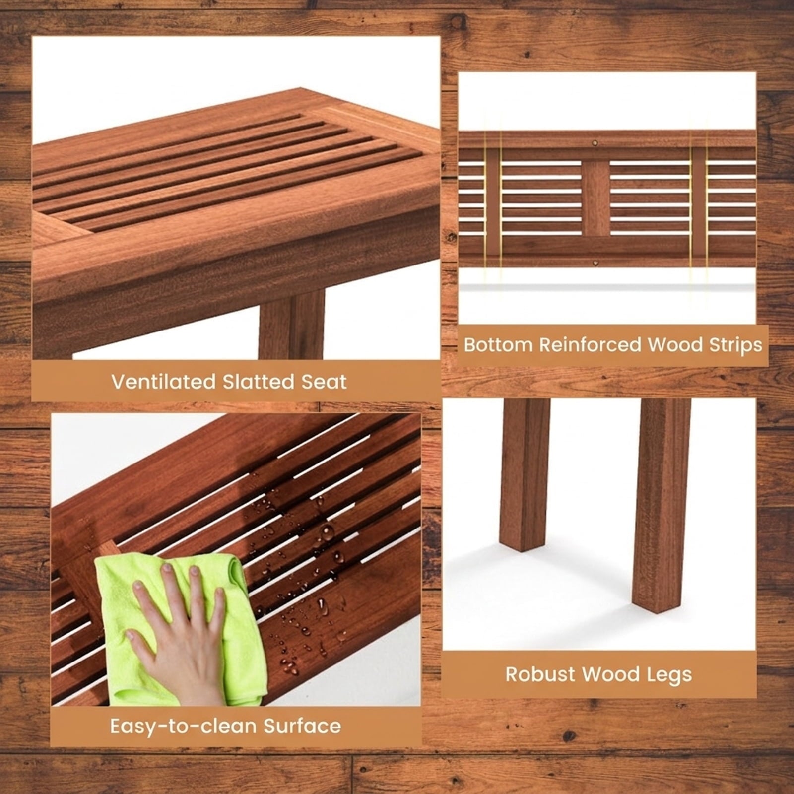 Biotree 2-Seater Patio Backless Dining Bench with Breathable Slatted Seat Stackable Patio Chair for Garden BackyardNatural