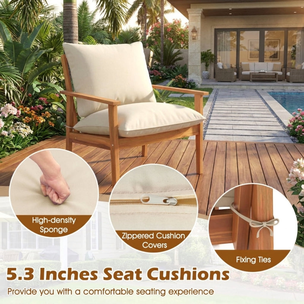 Biotree 4 Pieces Outdoor Acacia Wood Conversation Set with Soft Cushions and Coffee Table Outdoor Conversation Set for Garden Backyard PorchWhite