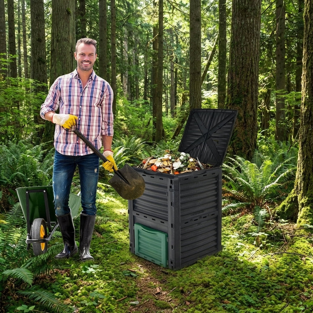 Biotree 80-Gallon Outdoor Composter with Large Openable Lid and Bottom Exit Door-Green Garden Organic