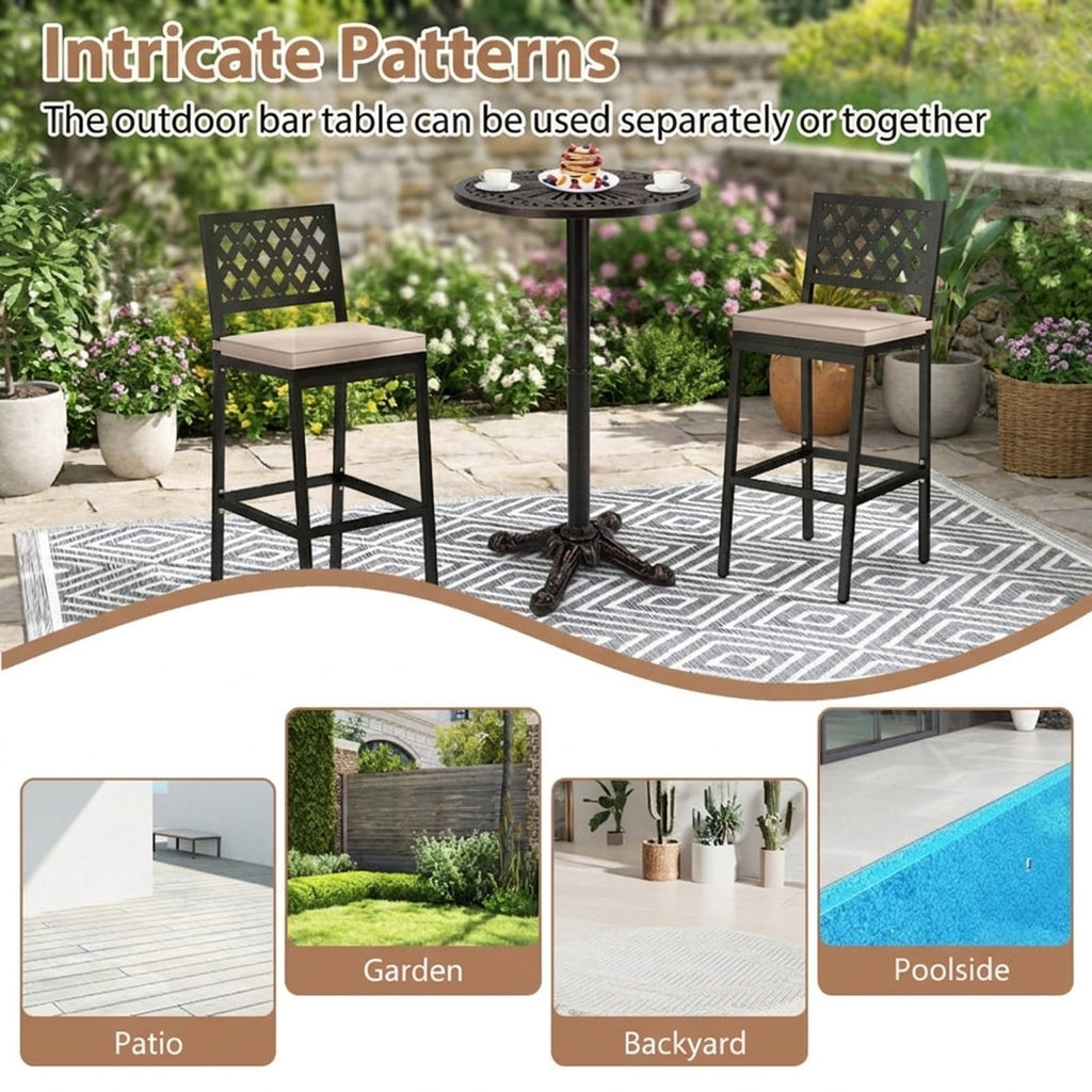 Biotree 41.5 Inch Patio Round Bar Table Cast Aluminum Bistro Table for Garden, Walnut