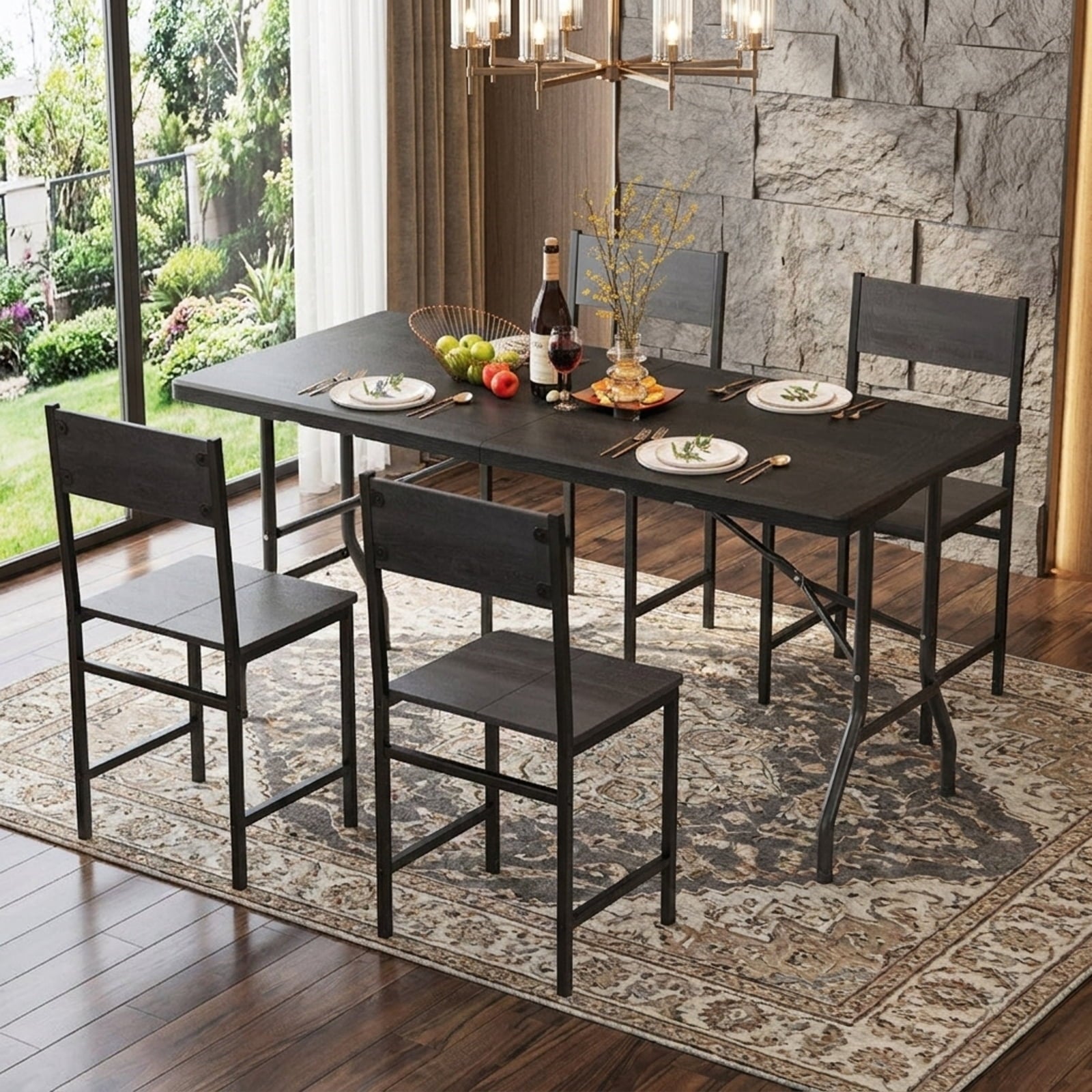 Biotree 5FT Folding Picnic Table with Wood Grain HDPE Tabletop and Non-slip Foot Pads, Black