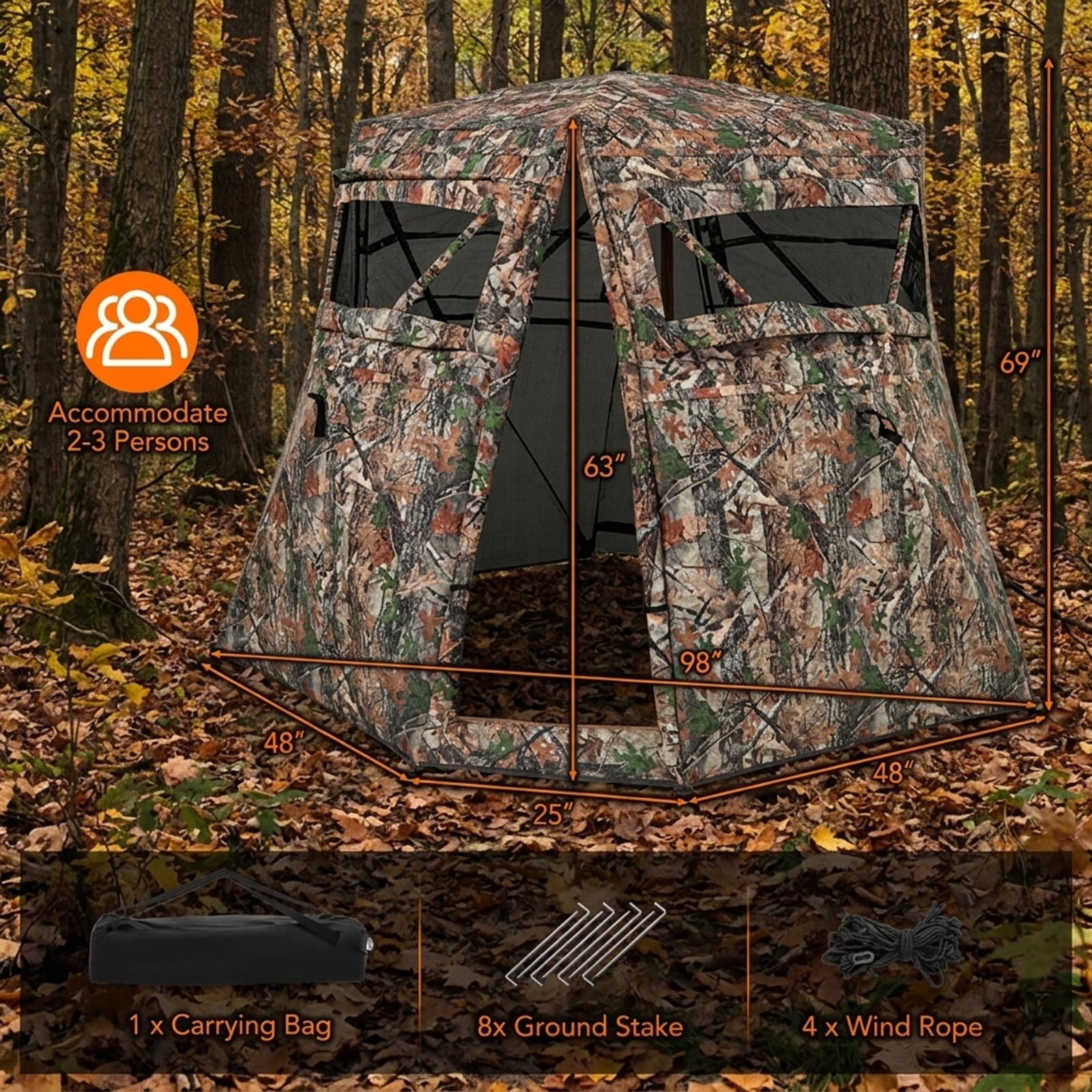 Biotree 360¡ã One Way See Through Ground Hunting Blind for Deer and Turkey Hunting, Camouflage
