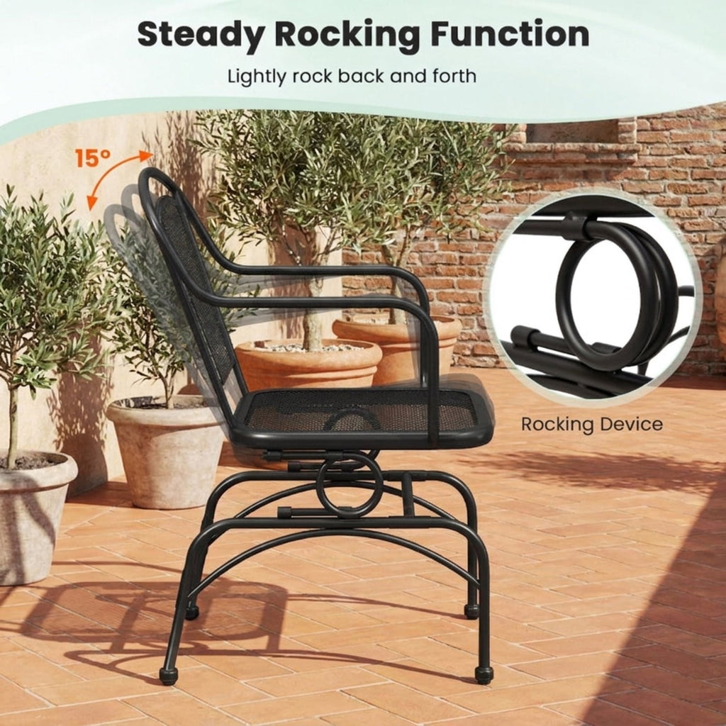 Biotree Outdoor Rocking Chair Set of 2 with Mesh Backrest and Seat for Yard Stackable Patio Chair for Garden BackyardBlack