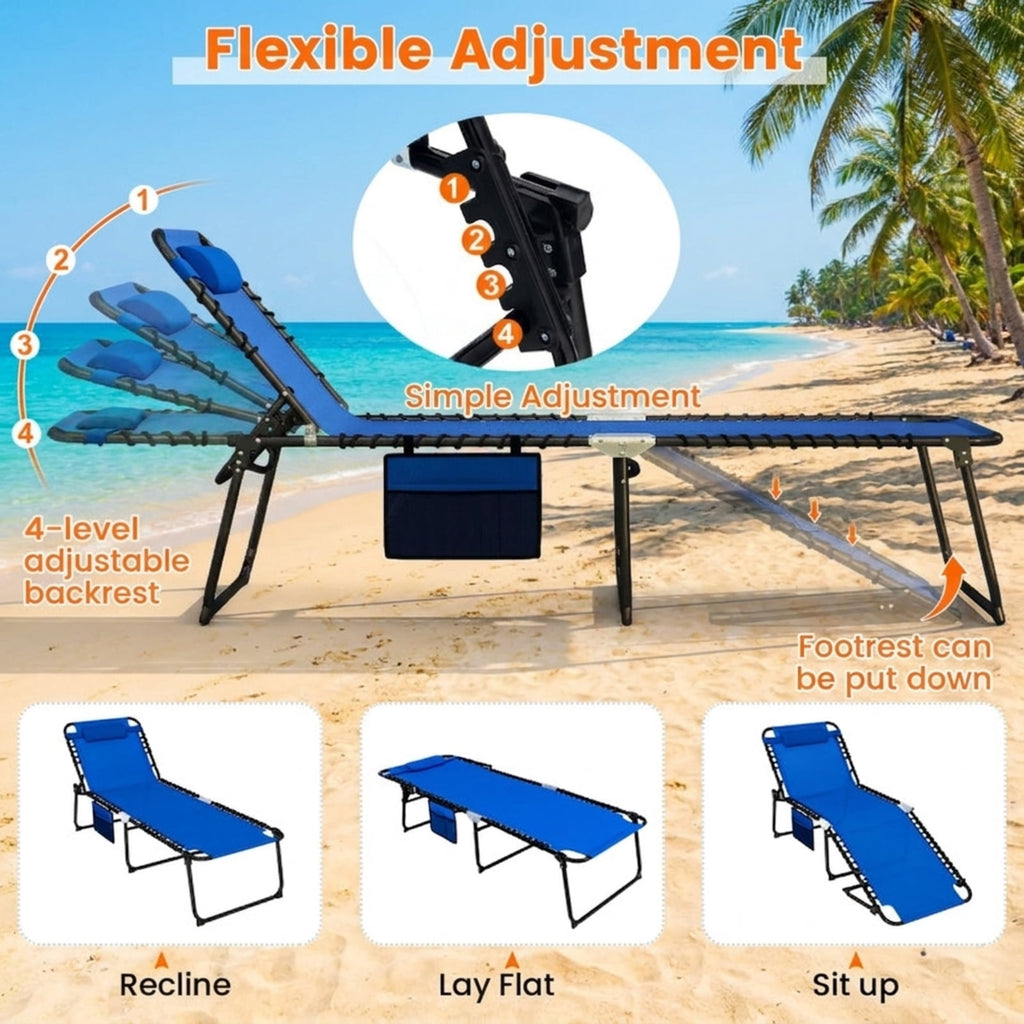 Biotree 4 Position Folding Lounge Chaise with Adjustable Backrest and Footrest Stackable Patio Chair for Garden BackyardNavy