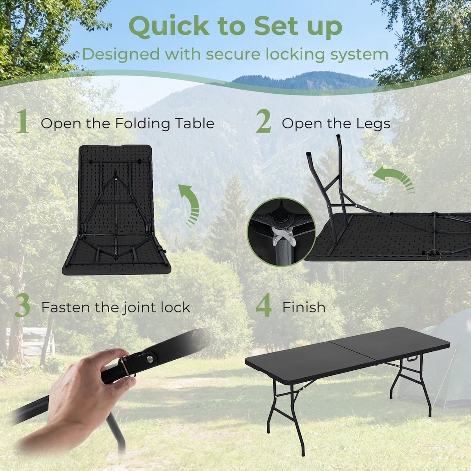 Biotree Portable Folding Camping Table with Carrying Handle, Black