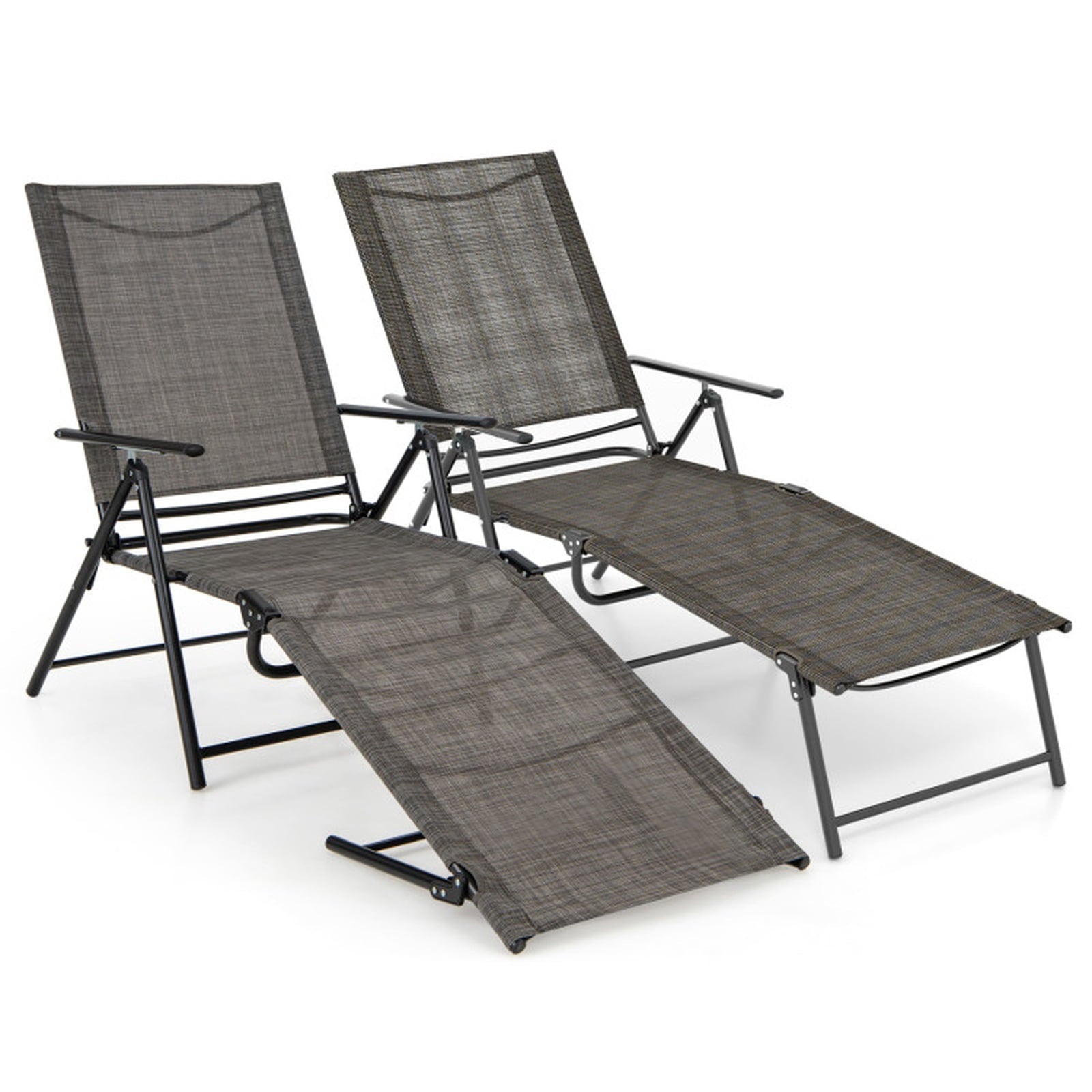 Biotree 2 Piece Patio Folding Chaise Lounge Chairs Recliner with 6-Level Backrest Stackable Patio Chair for Garden BackyardCoffee