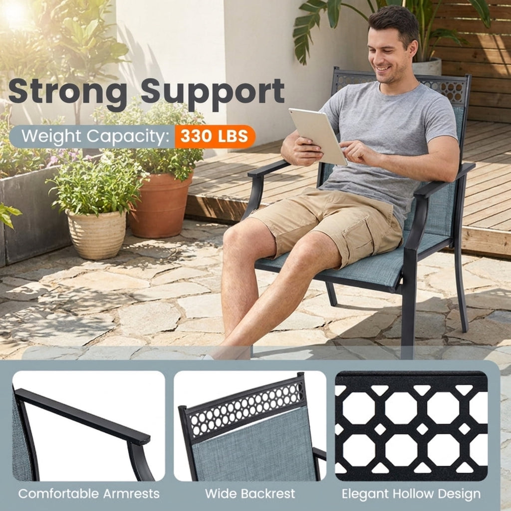 Biotree Patio Chairs Set of 2 with All Weather Breathable Fabric Stackable Patio Chair for Garden BackyardBlue