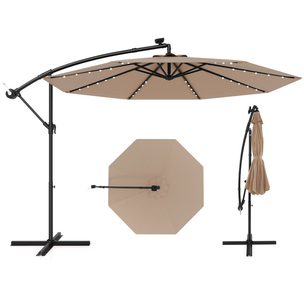 Biotree 10 ft Solar Offset Hanging Umbrella with 40 LED Lights and Cross Base 180G Polyester UV-Resistant Canopy for Outdoor - Wine Red