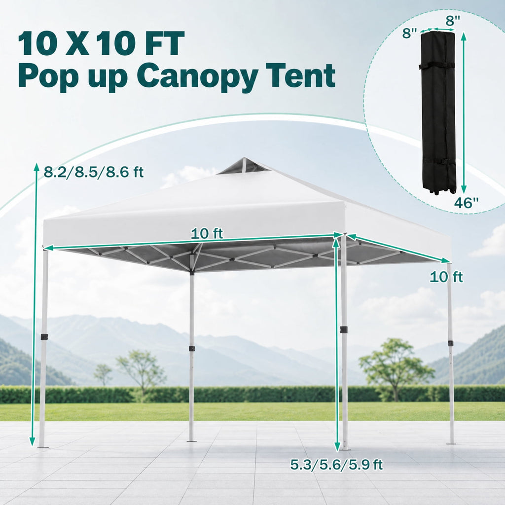 Biotree 10 x 10 Ft Instant Pop Up Canopy, One-Hand Center Lock Vented Shade Tent with Roller Bag for Markets and Parties, White