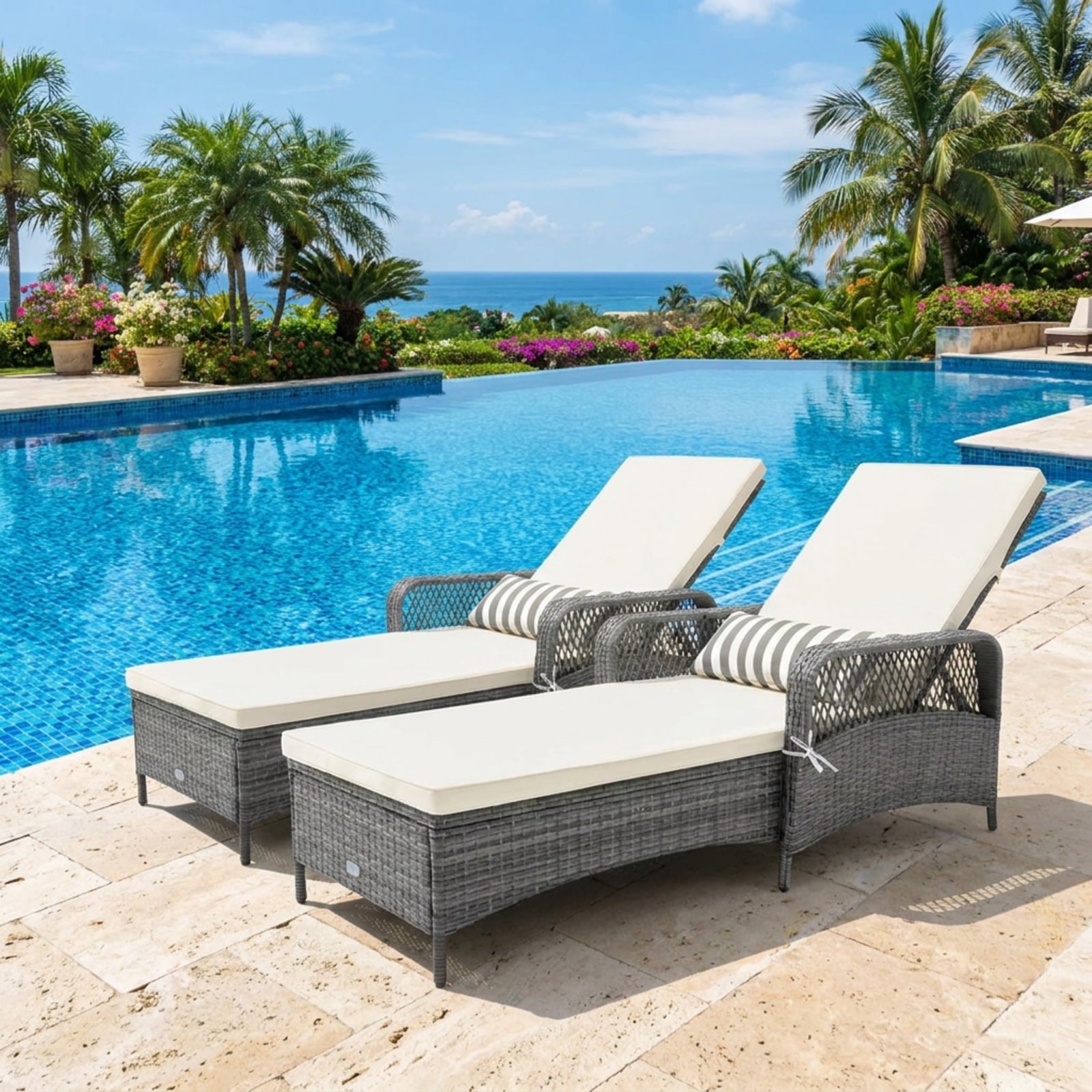 Biotree Outdoor Chaise Lounge Chair Recliner with 6-Level Backrest Cushion and PillowMix Gray/Gray