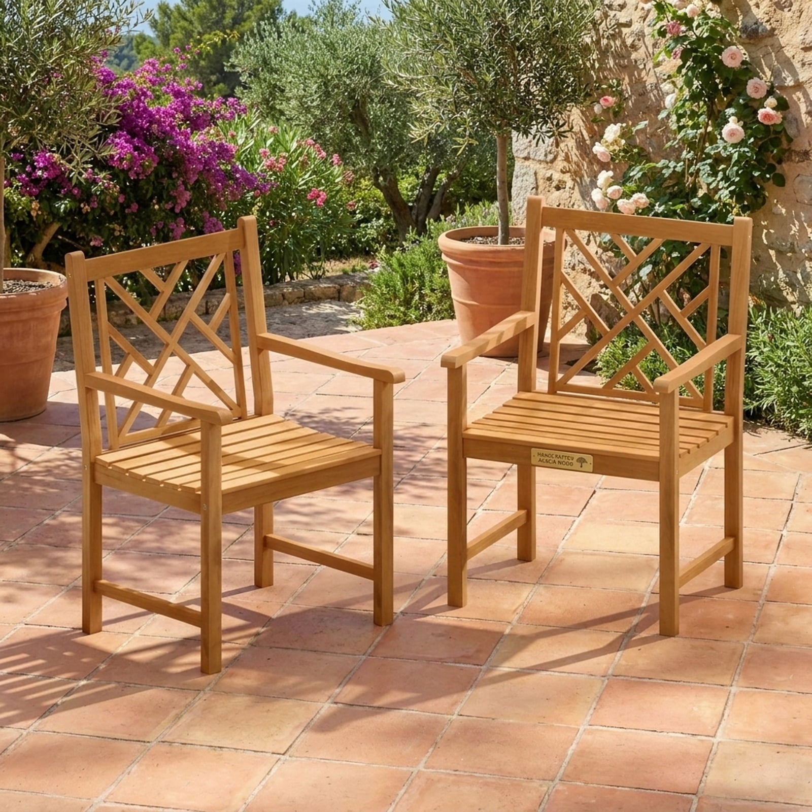 Biotree Set of 2 Outdoor Dining Chairs Acacia Wood with Cross-Pattern Backrest Stackable Patio Chair for Garden BackyardNatural