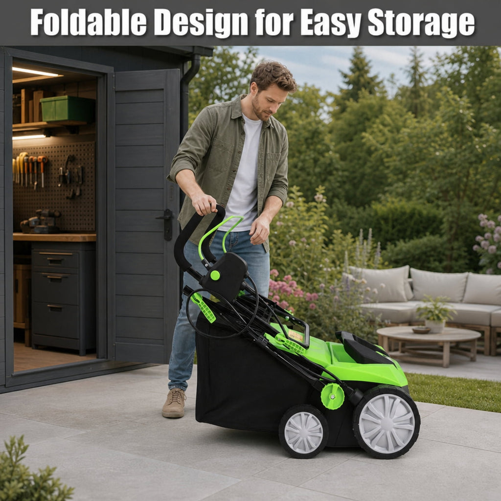 Biotree 15" 13 Amp Electric Lawn Dethatcher Scarifier, Corded Lawn Rake with 4-Position Height Adjustment, Removable Blades and 50L Collection Bag for Lawn Care Yard Renovation Green
