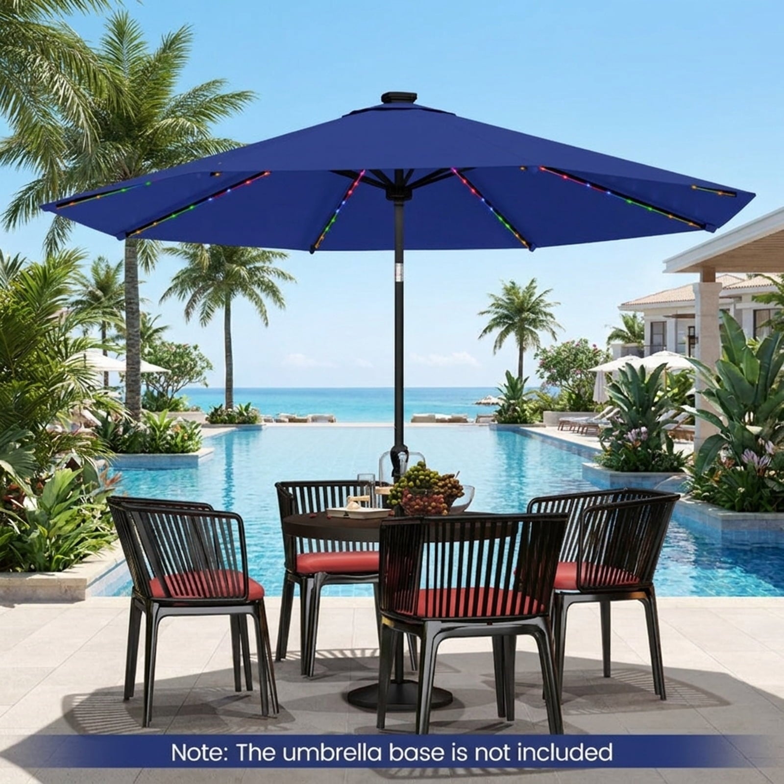 Biotree 10 ft Market Patio Umbrella with Crank and Tilt, 8 Sturdy Ribs, Vented Canopy - Navy Blue for Backyard