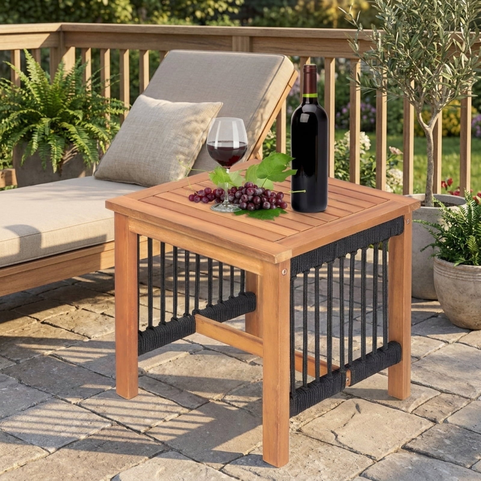 Biotree 3 Pieces Acacia Wood Rocking Bistro Set Outdoor Conversation Set for Garden Backyard PorchBlack and Natural