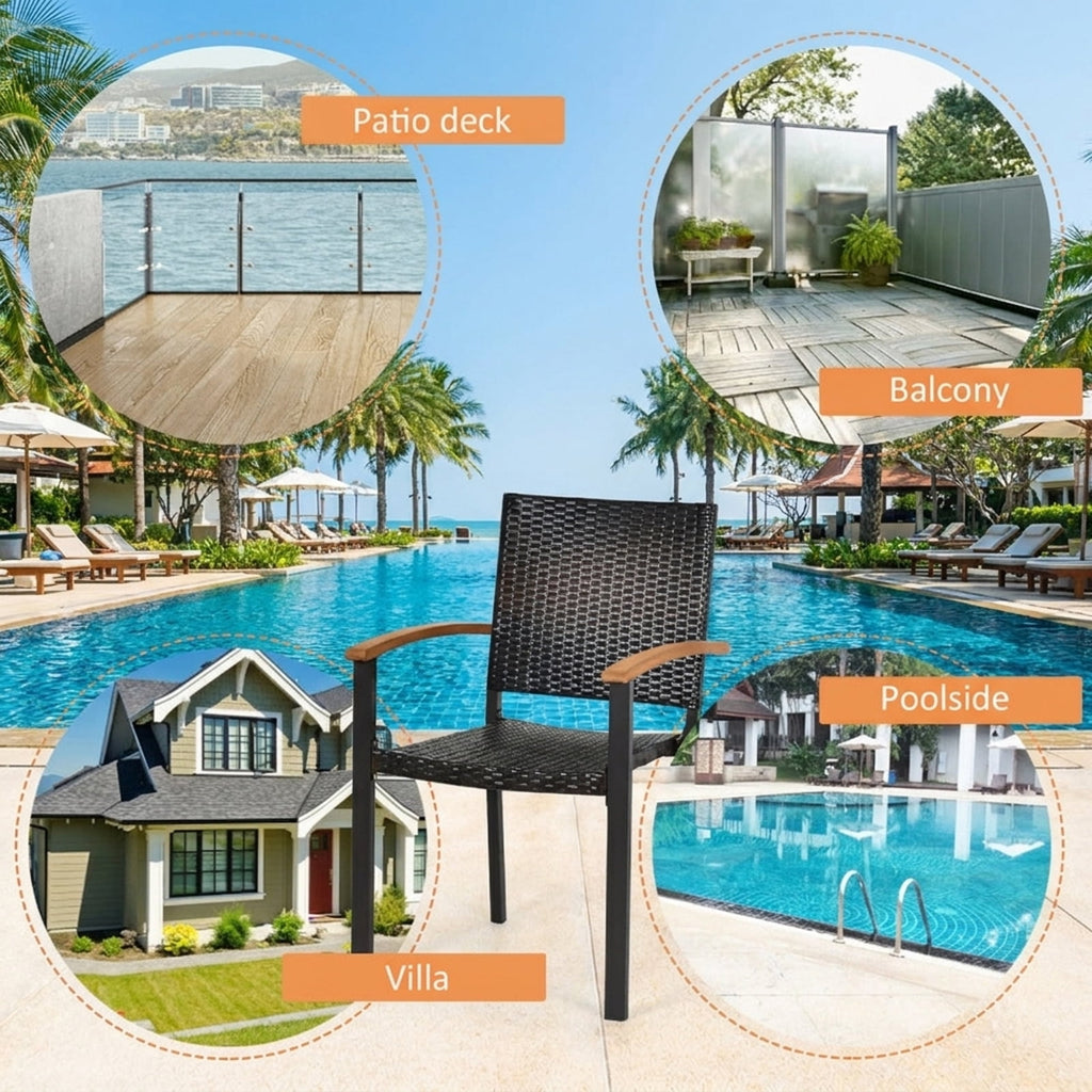 Biotree Set of 2 Outdoor Patio PE Rattan Dining Chairs Stackable Patio Chair for Garden Backyard