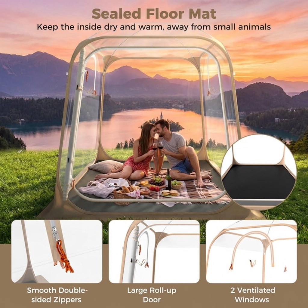 Biotree 7 x 7 FT Pop Up Clear Bubble Tent All-Weather Waterproof Pod with Sealed Floor for Sports Viewing Camping, Clear