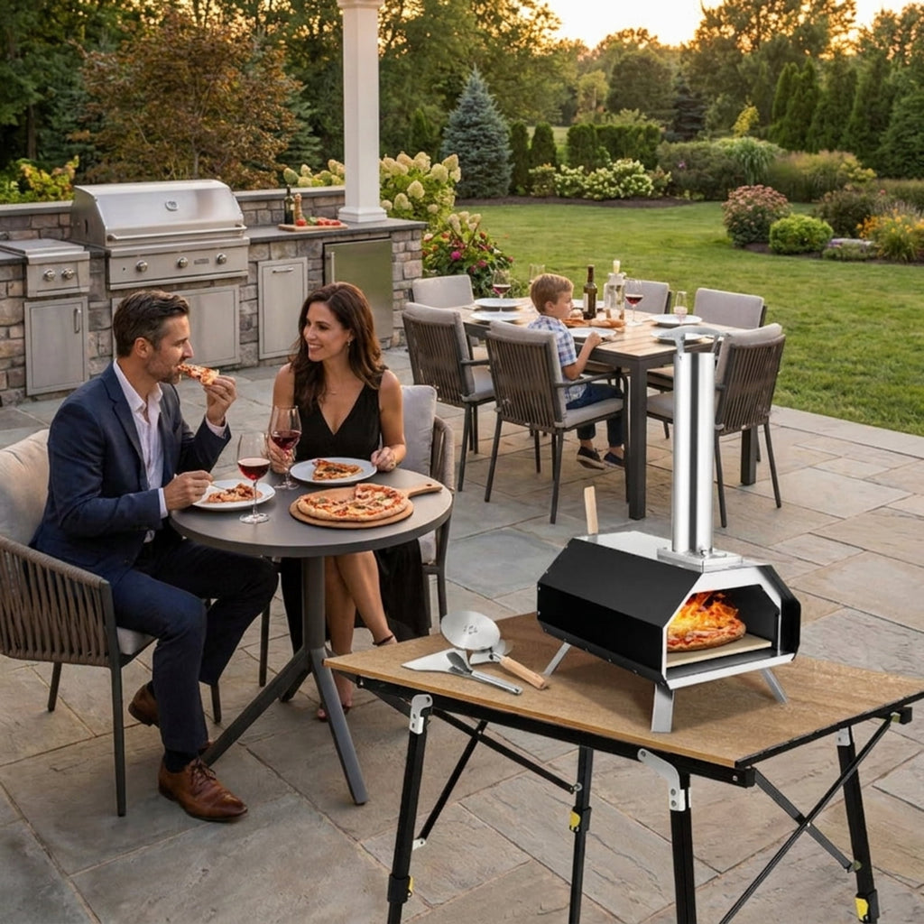 Biotree Outdoor Pizza Oven with Pizza Stone and Foldable Legs for Camping for Outdoor Backyard Camping Patio BBQ, Black