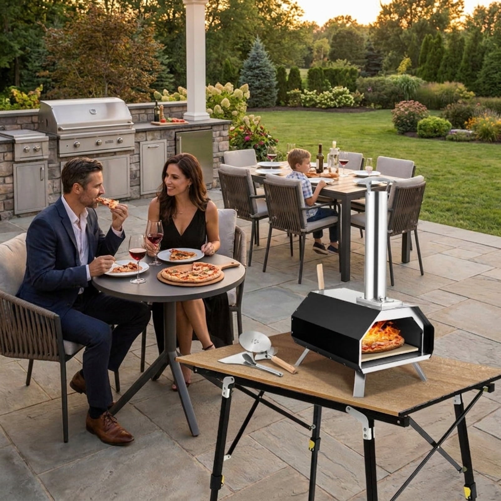 Biotree Outdoor Pizza Oven with Pizza Stone and Foldable Legs for Camping for Outdoor Backyard Camping Patio BBQ, Black